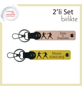 Fighter ve Sensei Tarzını Birleştiren, Dövüş Temalı, Kişisel Yazılı Anahtarlık, Yavru Ağzı-Sarı