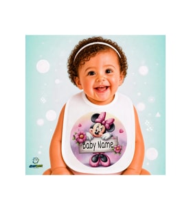 Kişiye Özel Minnie Mouse Keten Bebek Mama Önlüğü – Yumuşak, Emici, Yıkanabilir, Özel Tasarım P091