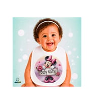 Kişiye Özel Minnie Mouse Keten Bebek Mama Önlüğü – Yumuşak, Emici, Yıkanabilir, Özel Tasarım P091