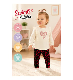 Kalp Baskılı Uzun Kollu Sweatli 2'li Kız Bebek Takımı – 3-18 Ay