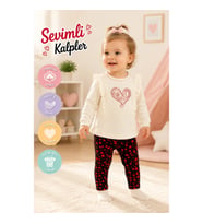 Kalp Baskılı Uzun Kollu Sweatli 2'li Kız Bebek Takımı – 3-18 Ay
