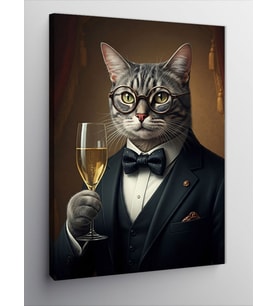 Kanvas Tablo Şarap İçen Kedi