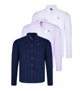 ÜÇLÜ SET G674 DEWBERRY ERKEK GÖMLEK-LACİVERT-BEYAZ-PEMBE (Karışık)