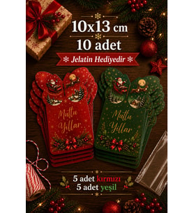Gifty Yılbaşı Kırmızı Yeşil Kelebek Kart - Paketleme Kartı - Hediye Kartı - Aksesaur Kartı
