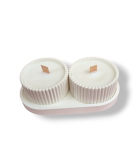 2 adet Yuvarlak Mum Seti – Oval Tepsiyle Birlikte