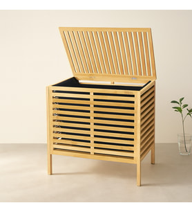 Kalın Bambu Çamaşır Sepeti 50x38x55 cm (Kumaş Torbalı)