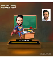 Kişiye Özel Süperkahraman Ogretmenler Günü Karikatürlü 14 cm MDF Işıklı Biblo - Öğretmen Hediyesi Öğretmenler Günü Hediyesi