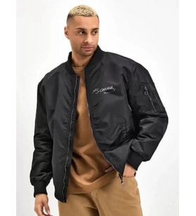Unisex Uzun Kol Baskılı Bomber Ceket - Siyah