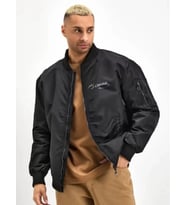 Unisex Uzun Kol Baskılı Bomber Ceket - Siyah