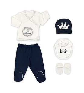 Sema Baby Prens Lüks 5 Parça Hastane Çıkışı Zıbın Seti - Lacivert (Renksiz)