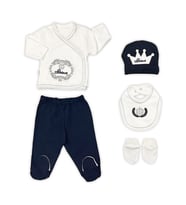 Sema Baby Prens Lüks 5 Parça Hastane Çıkışı Zıbın Seti - Lacivert (Renksiz)