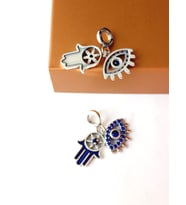 GÜMÜŞ  HAMSA ELİ NAZAR GÖZ TASARIM TASARIM PAN UYUMLU KADIN CHARM