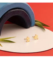 Yapboz Şekilli Gümüş Küpe (Sarı)