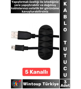 Kablo Düzenleyici Şarj Kablosu Kulaklık Dağınıklık Önleyen 5 Kanallı Yapışkanlı Kablo Tutucu 3 Adet