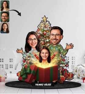 BK Gift Kişiye Özel Aile Yılbaşı Tasarımlı Karikatür Biblo -4, Yılbaşı Hediyesi, Yeni Yıl Hediyesi