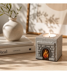 Şömine Görünümlü Modern Beton Mumluk - Doğal Dokulu El İşçiliği Tealight Tutucu - Ev Hediyesi Ve Ofis Dekoru