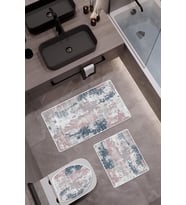 Bambu Kumaş Kaymaz Tabanlı Yıkanabilir 3'lü Klozet Takımı Dijital Baskı Banyo Paspas Seti BKLZ0004