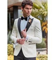 Açık Krem Çıkarılabilir Kırlangıç Yaka Likralı 6 Drop Slim Fit Smokin Damatlık 1001240204