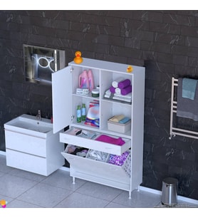 Modilayn AFRA 90x173x32,5cm 1 Çekmece, 3 Göz Sepet, 1 Kapak, 4 Raf Dar Alan Banyo Dolabı