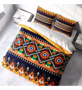 MonoHome Oriental Ethnic 3D Pamuk Saten Çift Kişilik Nevresim Takımı (Çok Renkli)
