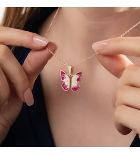 Rose Gold Kaplama Kişiye Özel Pembe Kelebek Kolye