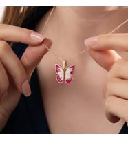 Rose Gold Kaplama Kişiye Özel Pembe Kelebek Kolye