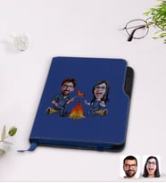 BK Gift Kişiye Özel Sevgililer Karikatürlü Lacivert Termo Deri Defter-95