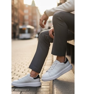 Enoch Hakiki Deri Yanı Delikli Kalın Taban Beyaz Erkek Sneaker