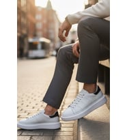 Enoch Hakiki Deri Yanı Delikli Kalın Taban Beyaz Erkek Sneaker