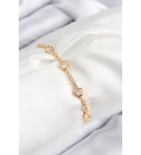 Pirinç Zirkon Taşlı Daire Model Gold Renk Asansörlü Kadın Bileklik - TJ-BB7745