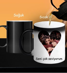Kişiye Özel Fotoğraflı Kalp Tasarımlı Sihirli Kupa Bardak
