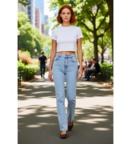 Kadın Açık Yüksek Bel Düz Kesim Denim Pantolon Fonksiyonel Dayanıklı Kaliteli Konforlu Şık