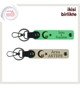 Memura Özel Hediye – Çocuk Ve Ayyıldız İsimli 2’li Anahtarlık Seti, Fıstık Yeşil-Sütlü Kahve