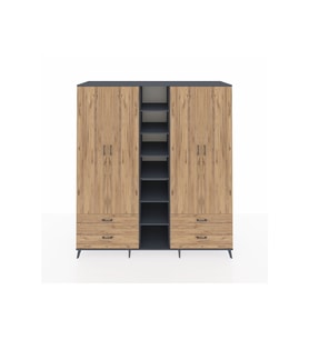 Kronos Dolap 12 Raflı 4 Çekmeceli 2 Askılı 220x59x243 Antrasit-Çam/Çam