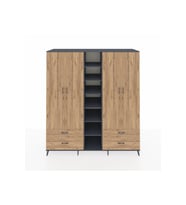 Kronos Dolap 12 Raflı 4 Çekmeceli 2 Askılı 220x59x243 Antrasit-Çam/Çam