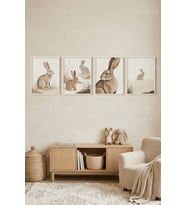 Pastel Tavşan Desenli 4’lü Ahşap Çerçeveli Tablo Seti