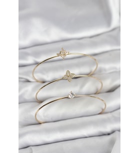 Zirkon Taşlı Gold Renk Yonca Model 3'lü Kadın Bileklik Kombini