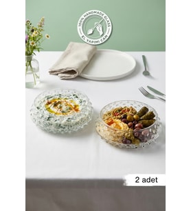 Selen Concept Bubble Model Orta Boy El Yapımı Cam Salata ve Sunum Kasesi 2'li Set (Şeffaf)