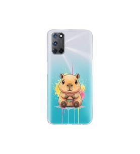 Oppo A92 ile Uyumlu Splash Kapibara Tasarımlı Şeffaf Silikon Kılıf