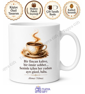 Baba ve Sabah Kahvesi Temalı Kupa Bardak Babalar Günü Hediyesi Özel Tasarım