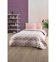 Çift Kişilik Desenli Kapitone Çift Taraflı Renkli Pike Yatak Örtüsü Takımı 200x230 cm (Çarşafsız) (Pudra)