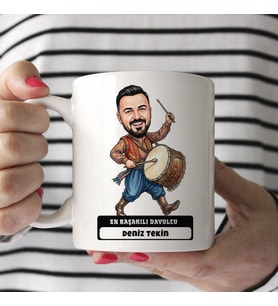 Davulcu Müzisyen Erkek Karikatürlü Kupa Bardak