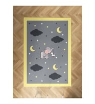 MEKTA HOME BEBEK VE ÇOCUK ODASI Fil ve Tavşan Desenli Gri Halı
