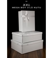 Gelin Bohçası Çeyiz Kutusu 3'lü Set - Hediye Kutusu - 1. Sınıf Saten Kurdeleli Çeyiz Listesi (Beyaz - Beyaz)