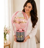 Siyah Beyaz Silindir Kutuda Pembe Ayıcıklı Kişiye Özel İsim Baskılı Premium Pembe Balon Kutusu Yenidoğan Hoşgeldin Kız Bebek Doğum Günü Yıldönümü Sevgiliye Eşe Arkadaşa Hediye Anneler Günü