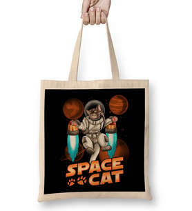 Cute Space Cat Adorable Kitty Astronaut Bez Çanta Uzun Saplı