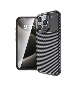 Apple iPhone 16 Pro Max Kılıf Karbon Silikon Case Kapak (Siyah)