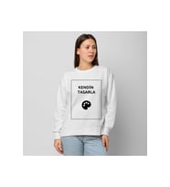 Unisex Beyaz Bisiklet Yaka Sweatshirt Kişiye Özel Baskı Resim Baskılı Kazak