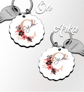 Kişiye Özel Ç Harfi Flowers Tasarım HDF Dalgalı Anahtarlık (Beyaz)