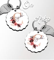 Kişiye Özel Ç Harfi Flowers Tasarım HDF Dalgalı Anahtarlık (Beyaz)
